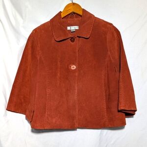 Women's Coldwater Creek Burnt Orange Suede Blazer/Jacket Cropped Swing |M Petite